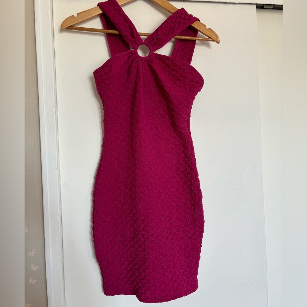 Pink Mini Textured Women's Dress/ beach cover